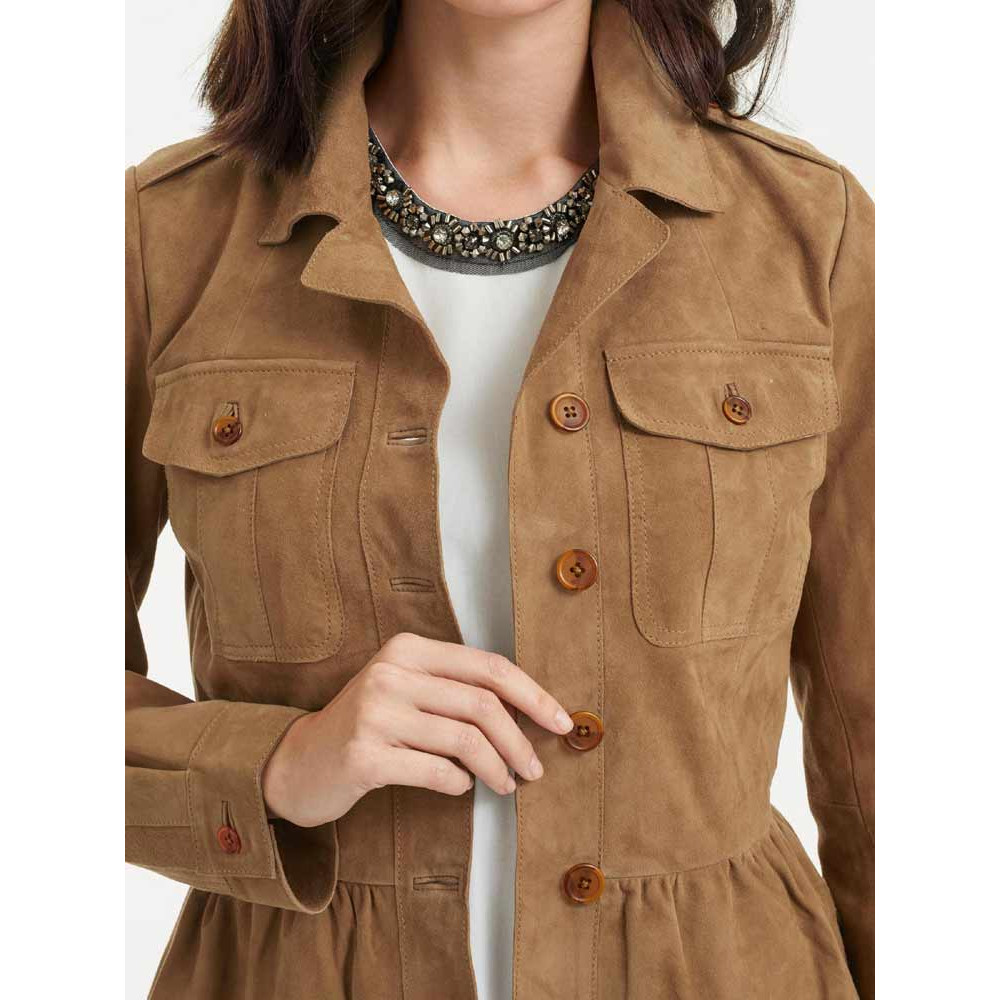 Designer-Ziegenvelourslederjacke beige