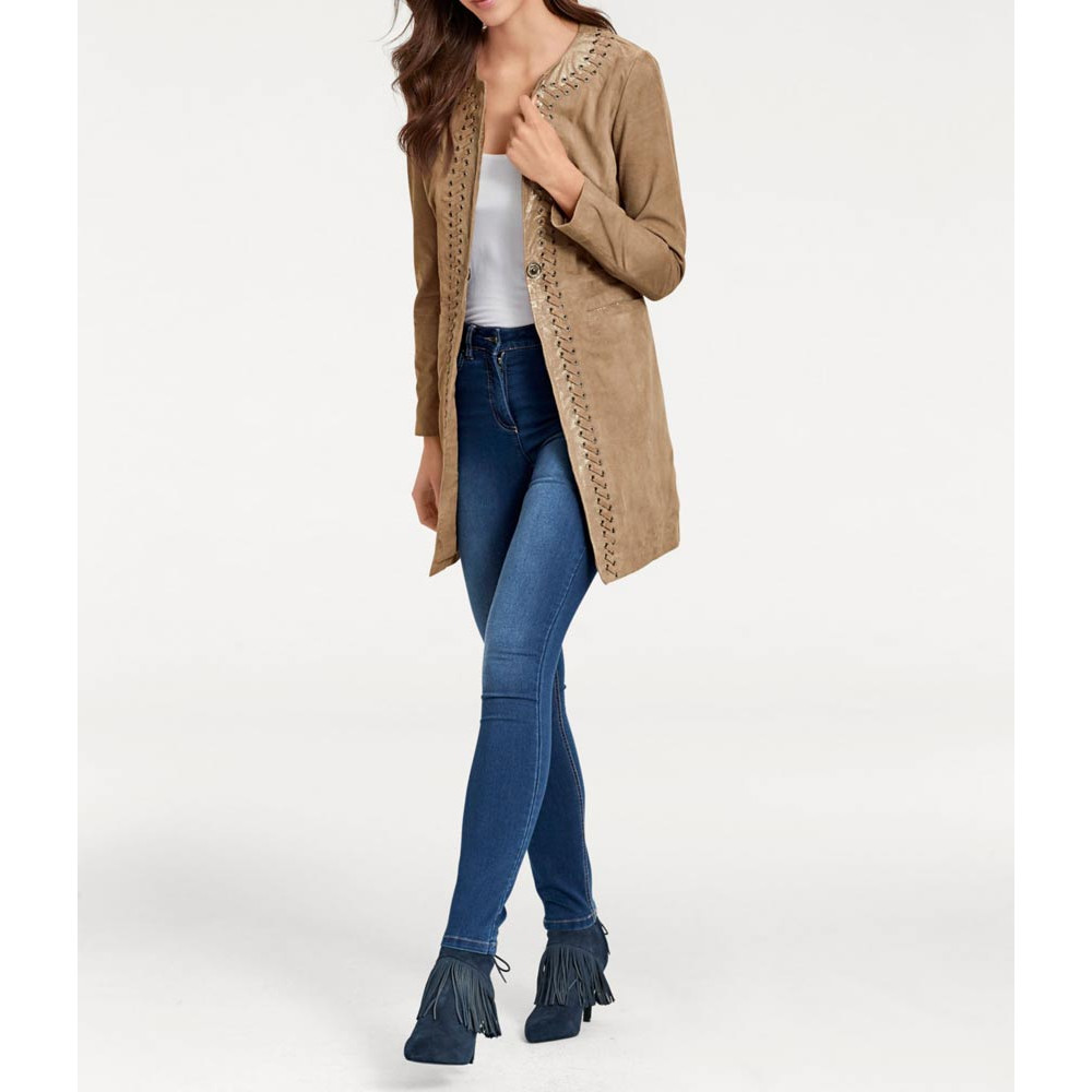Designer-Ziegenveloursledermantel cognac