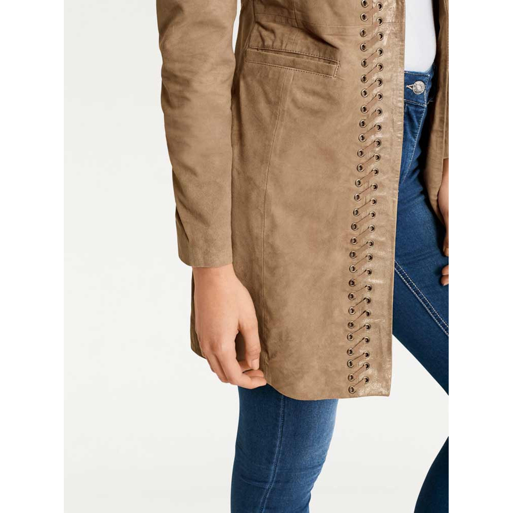 Designer-Ziegenveloursledermantel cognac