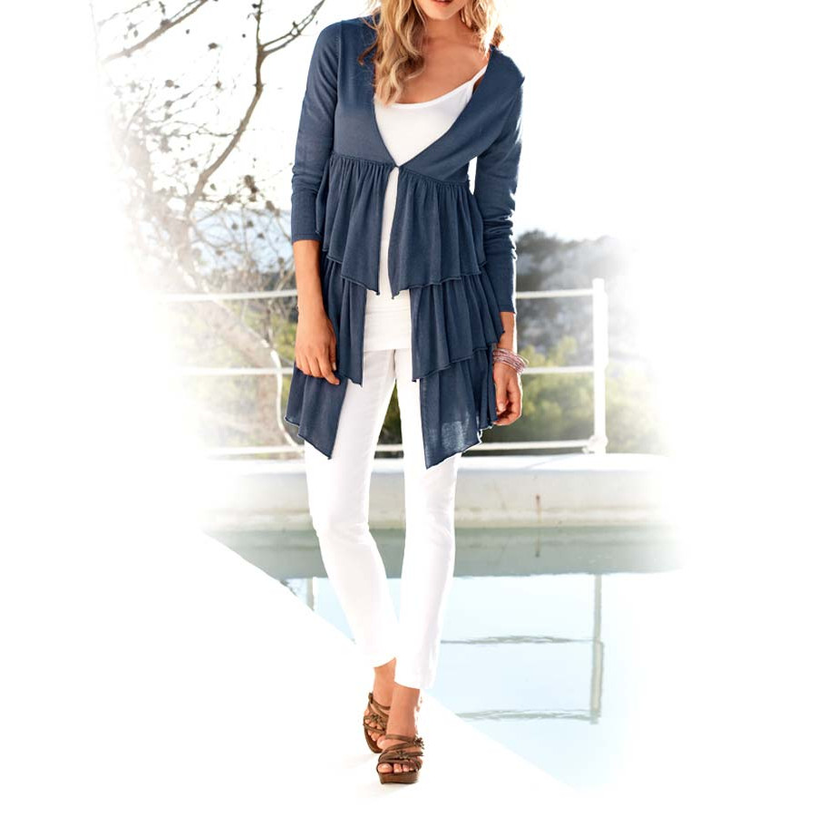 Volant-Strickjacke blau