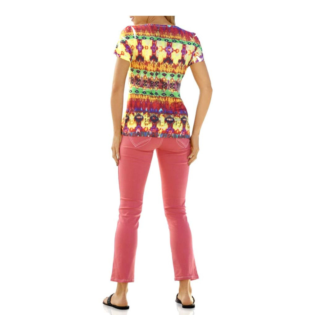 Designer-Druckshirt m. Strass bunt