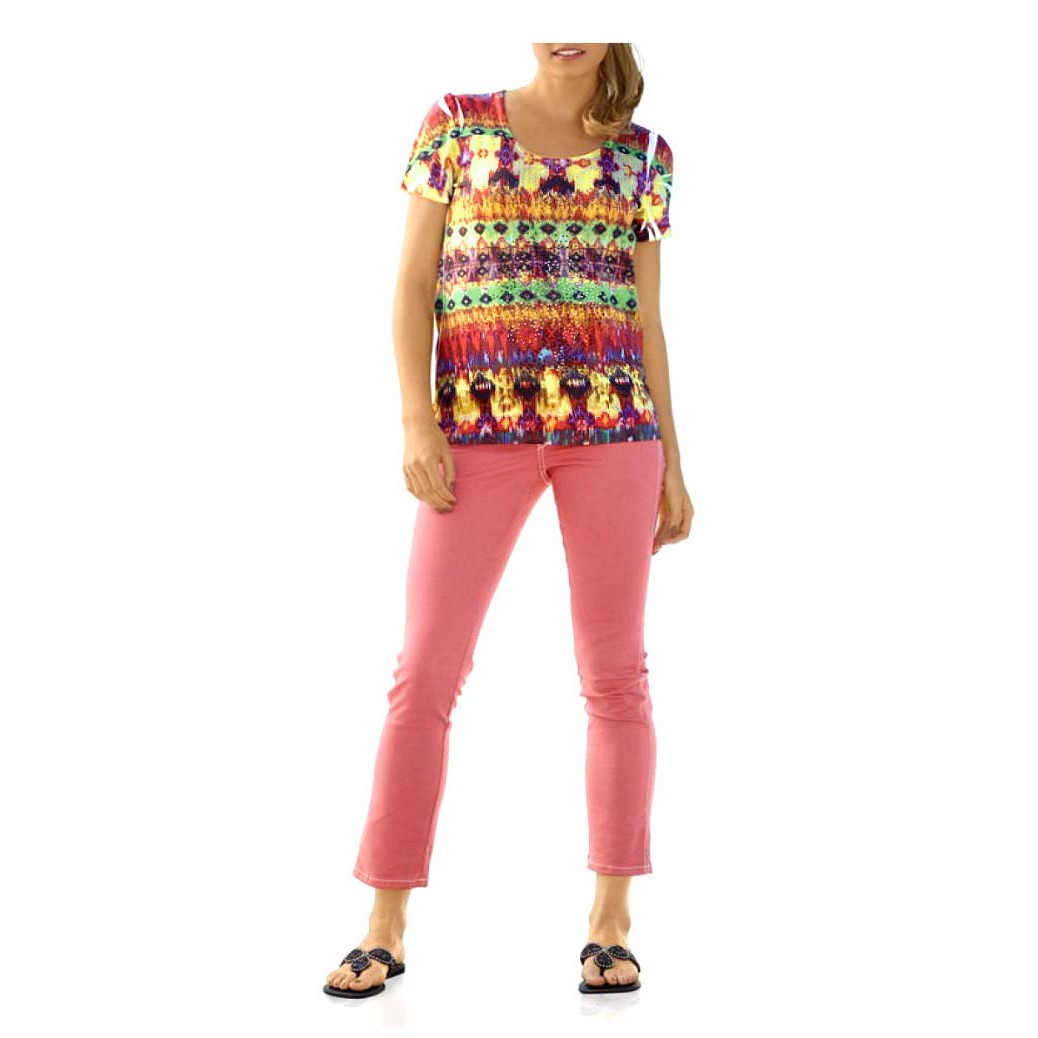 Designer-Druckshirt m. Strass bunt