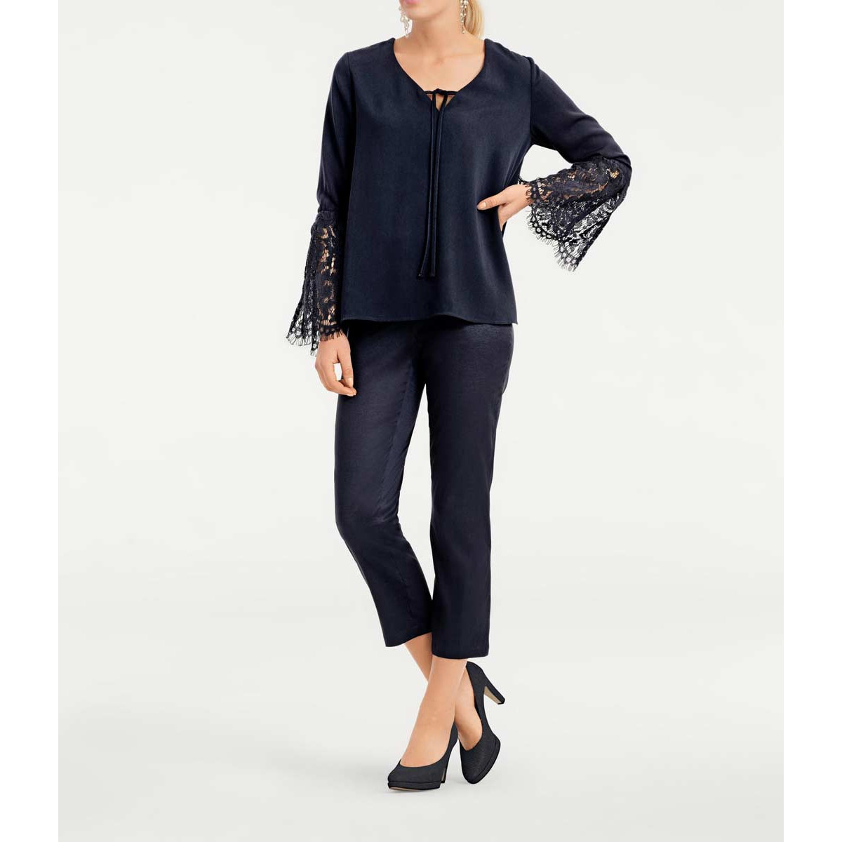 Designer-Spitzenbluse nachtblau