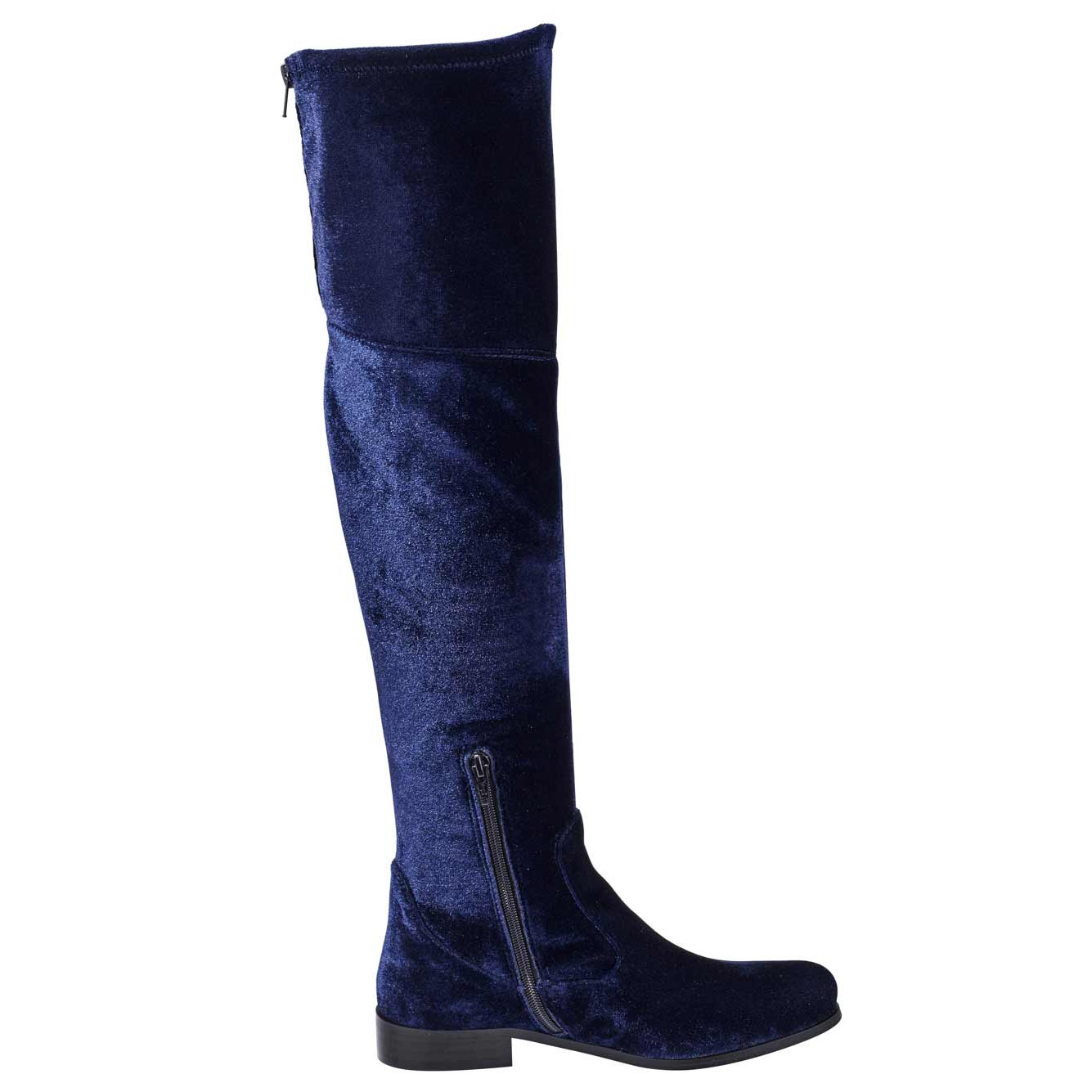 Samt-Overkneestiefel nachtblau
