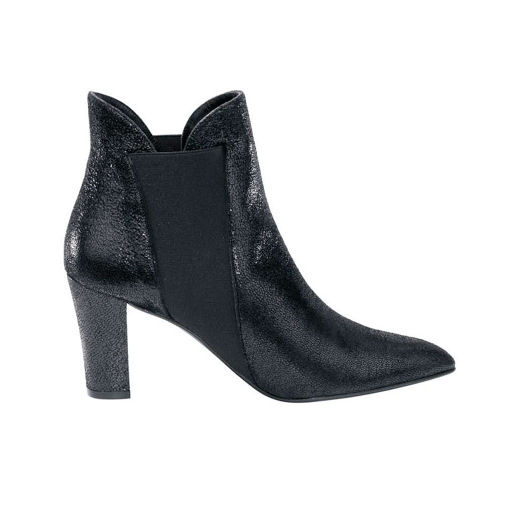 Glanz-Ziegenveloursleder-Stiefelette schwarz