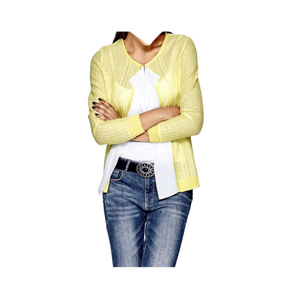 Designer-Cardigan gelb-weiß