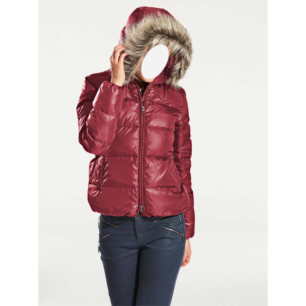 Daunenjacke m. Webpelz kirschrot