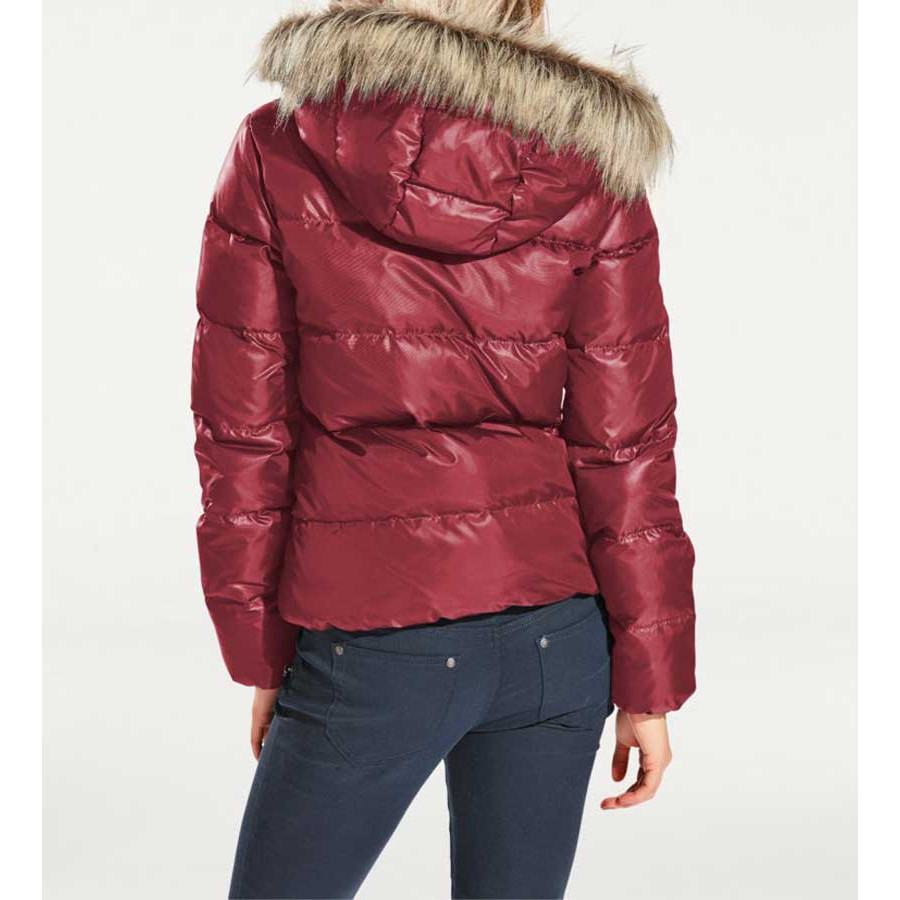 Daunenjacke m. Webpelz kirschrot
