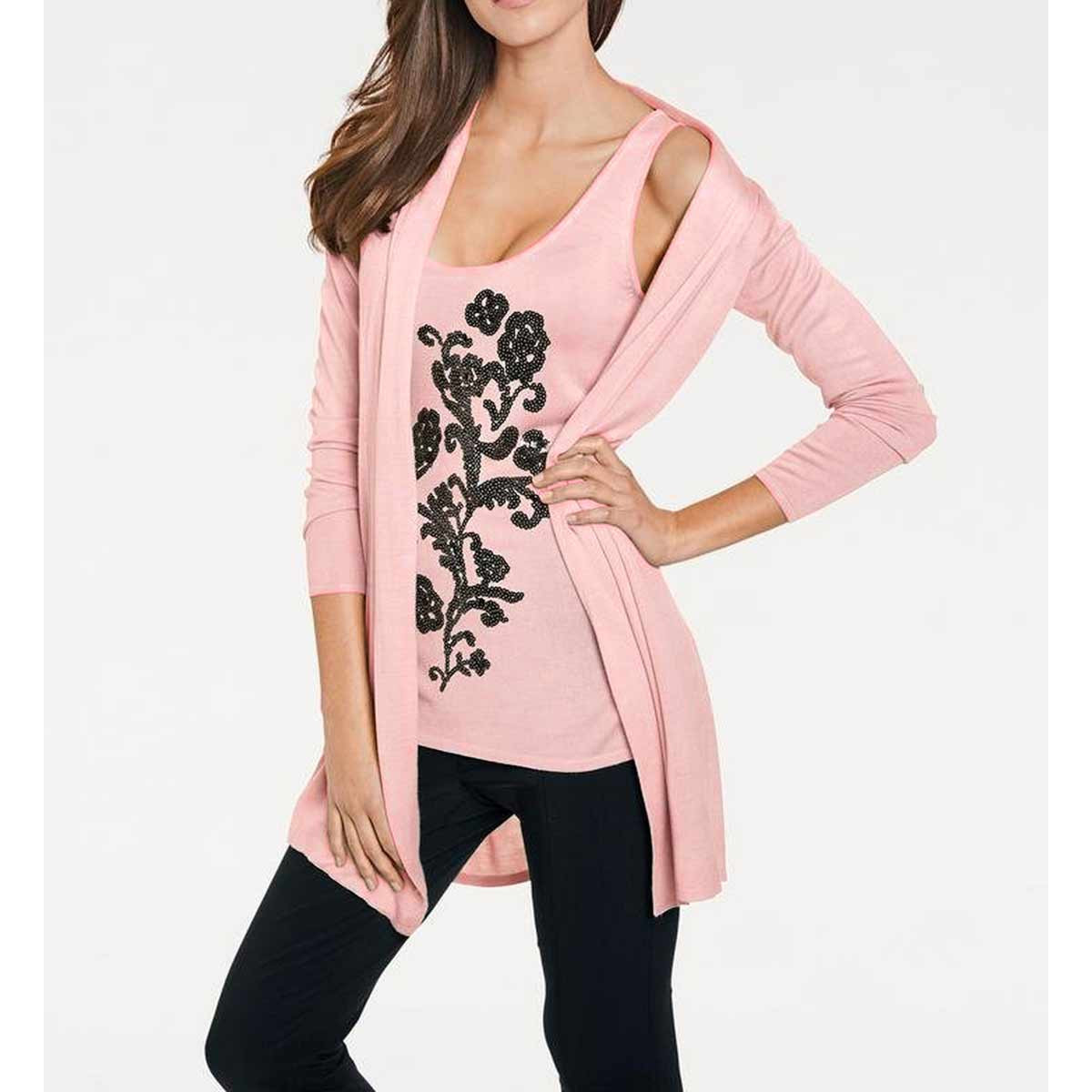 Designer-Feinstrick-Twinset rosa