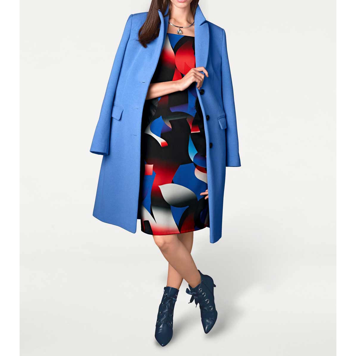 Designer-Etuikleid schwarz-bunt
