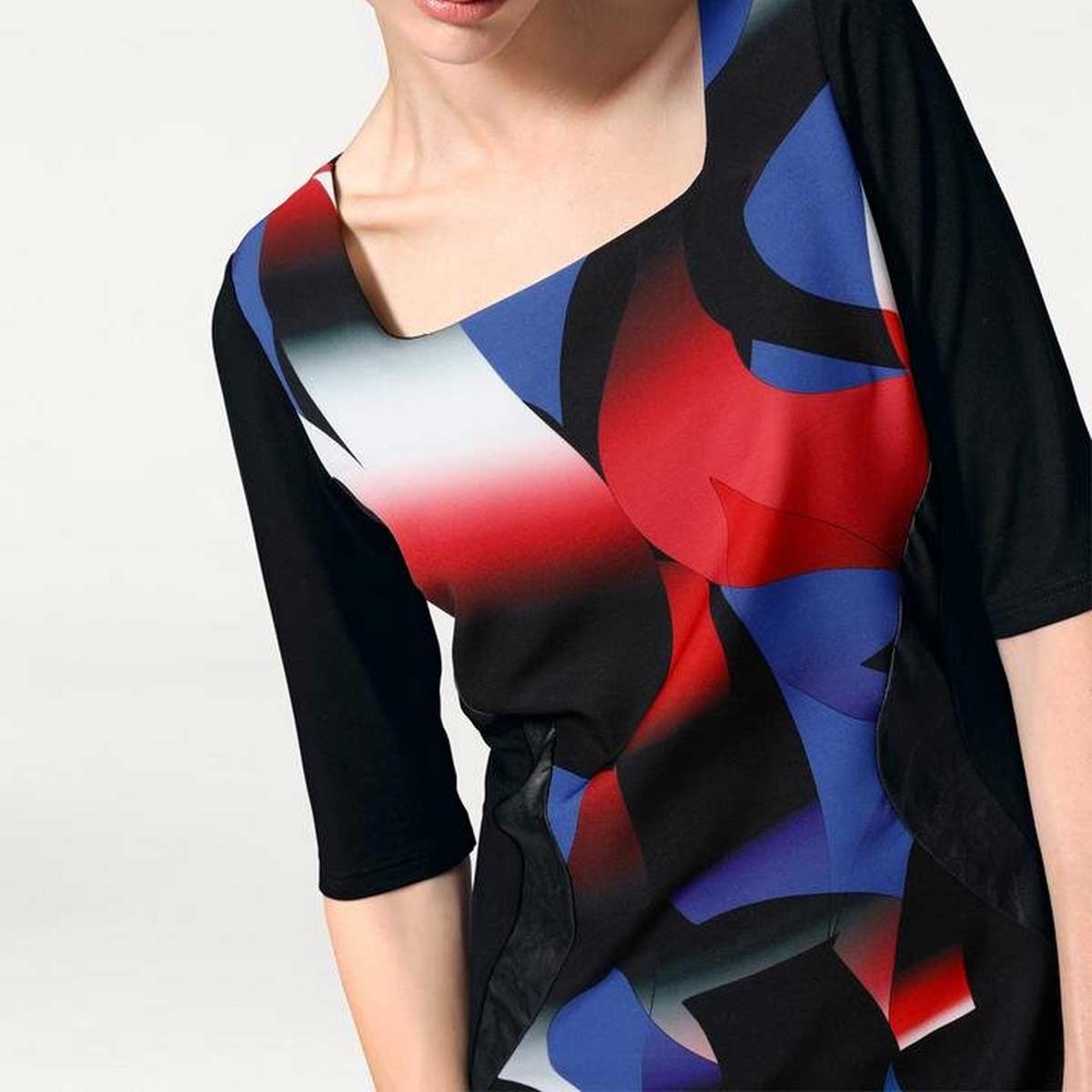 Designer-Etuikleid schwarz-bunt