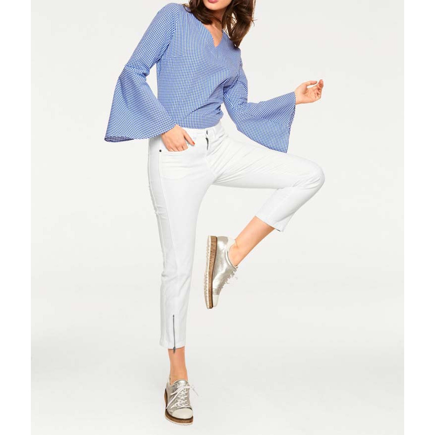Designer-Volantbluse blau-weiß