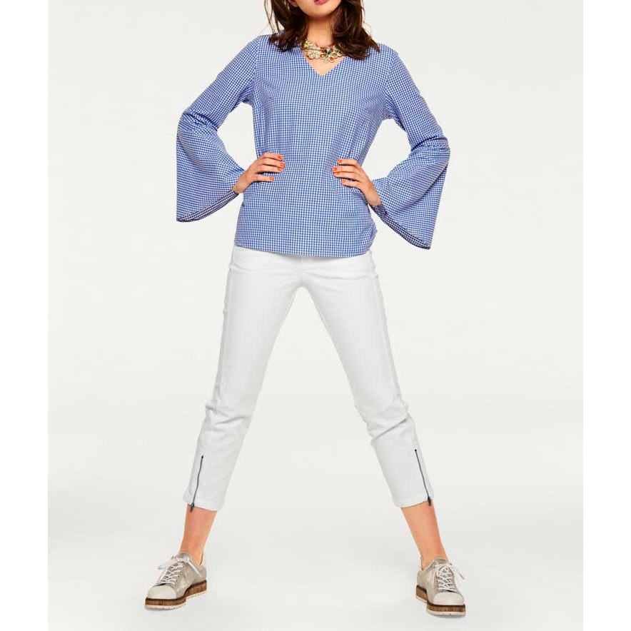 Designer-Volantbluse blau-weiß