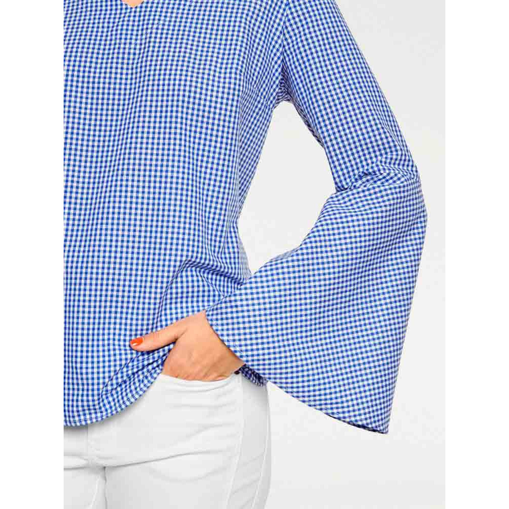 Designer-Volantbluse blau-weiß