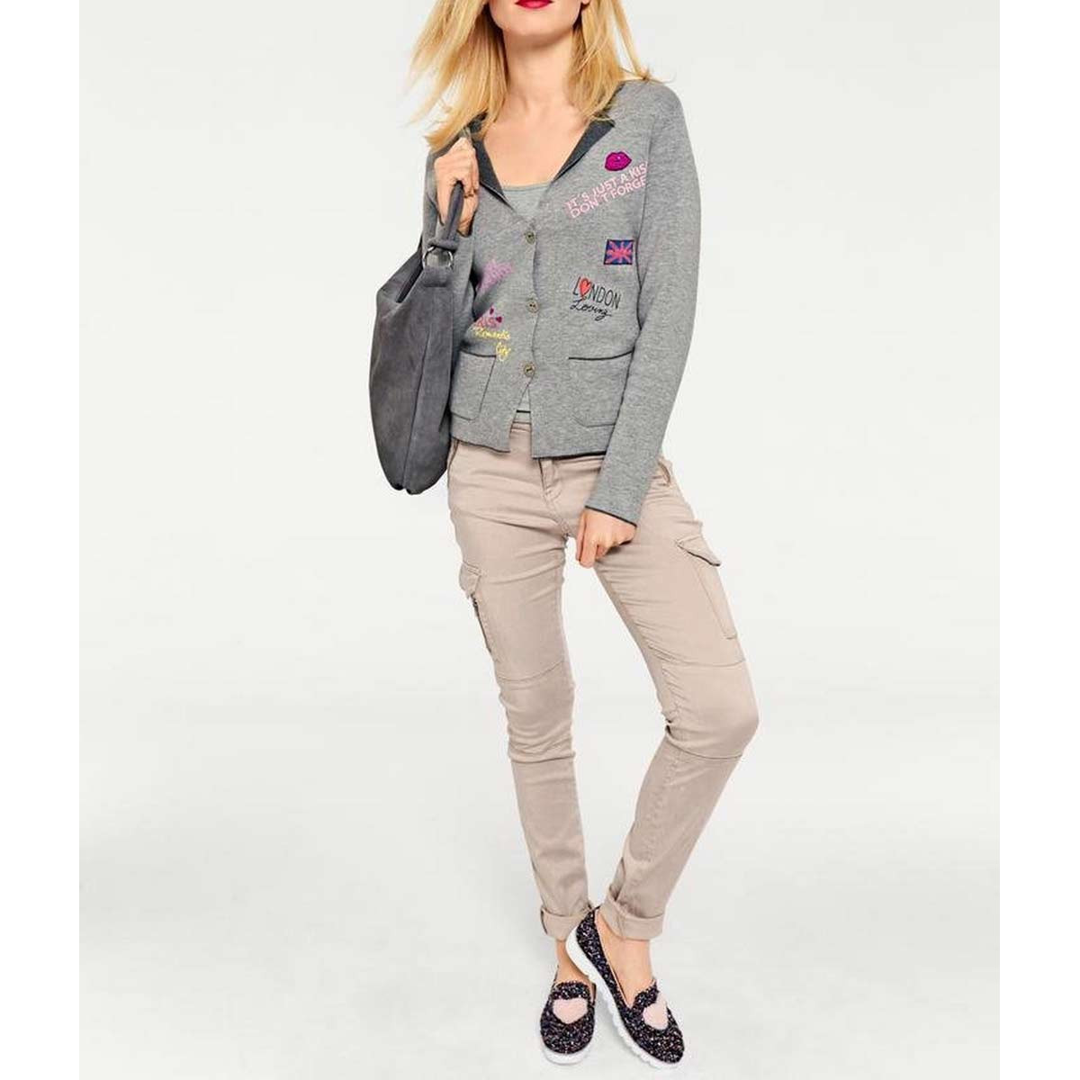 Cardigan m. Patches grau