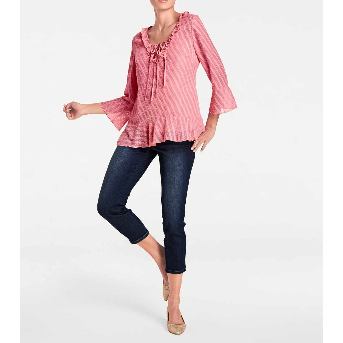 Designer-Rüschenbluse m. Top rosé