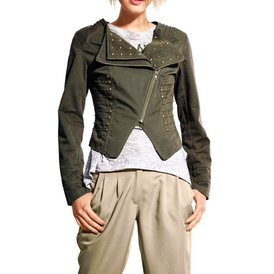 Bikerjacke m. Nieten oliv