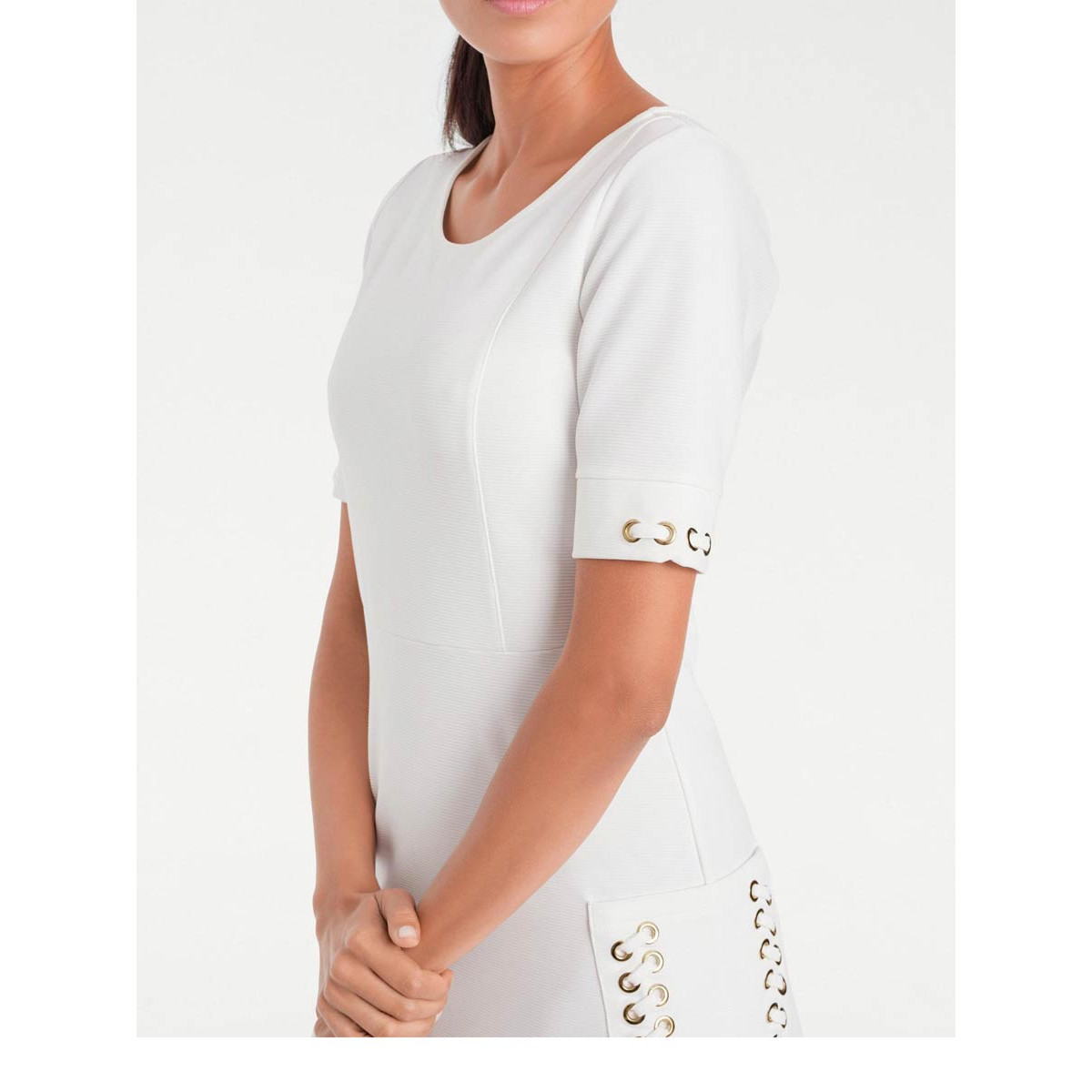 Designer-Etuikleid m. Schnürung weiß
