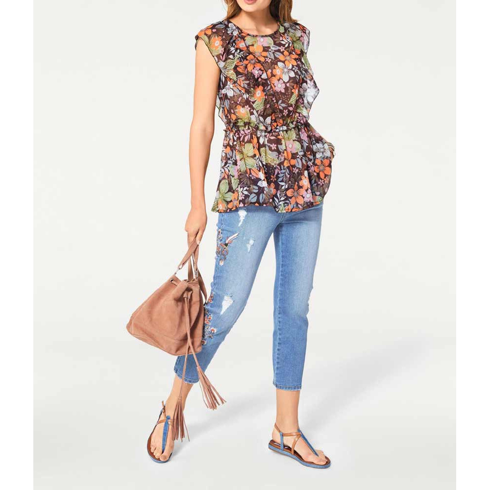 Volant-Chiffon-Druckbluse bunt