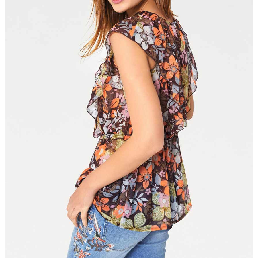 Volant-Chiffon-Druckbluse bunt