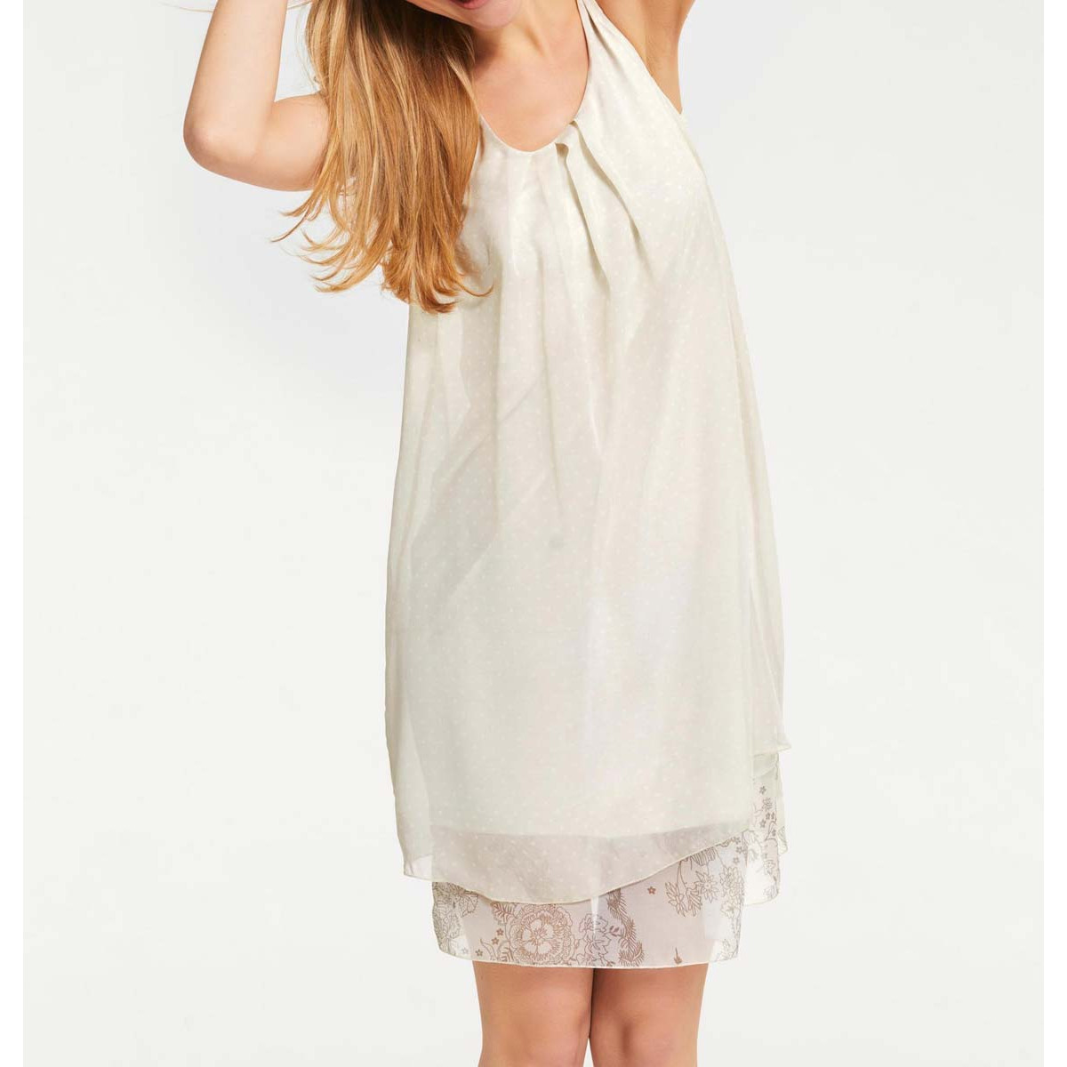 Tupfen-Chiffonkleid sand-ecru