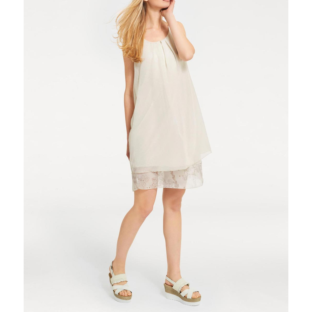 Tupfen-Chiffonkleid sand-ecru