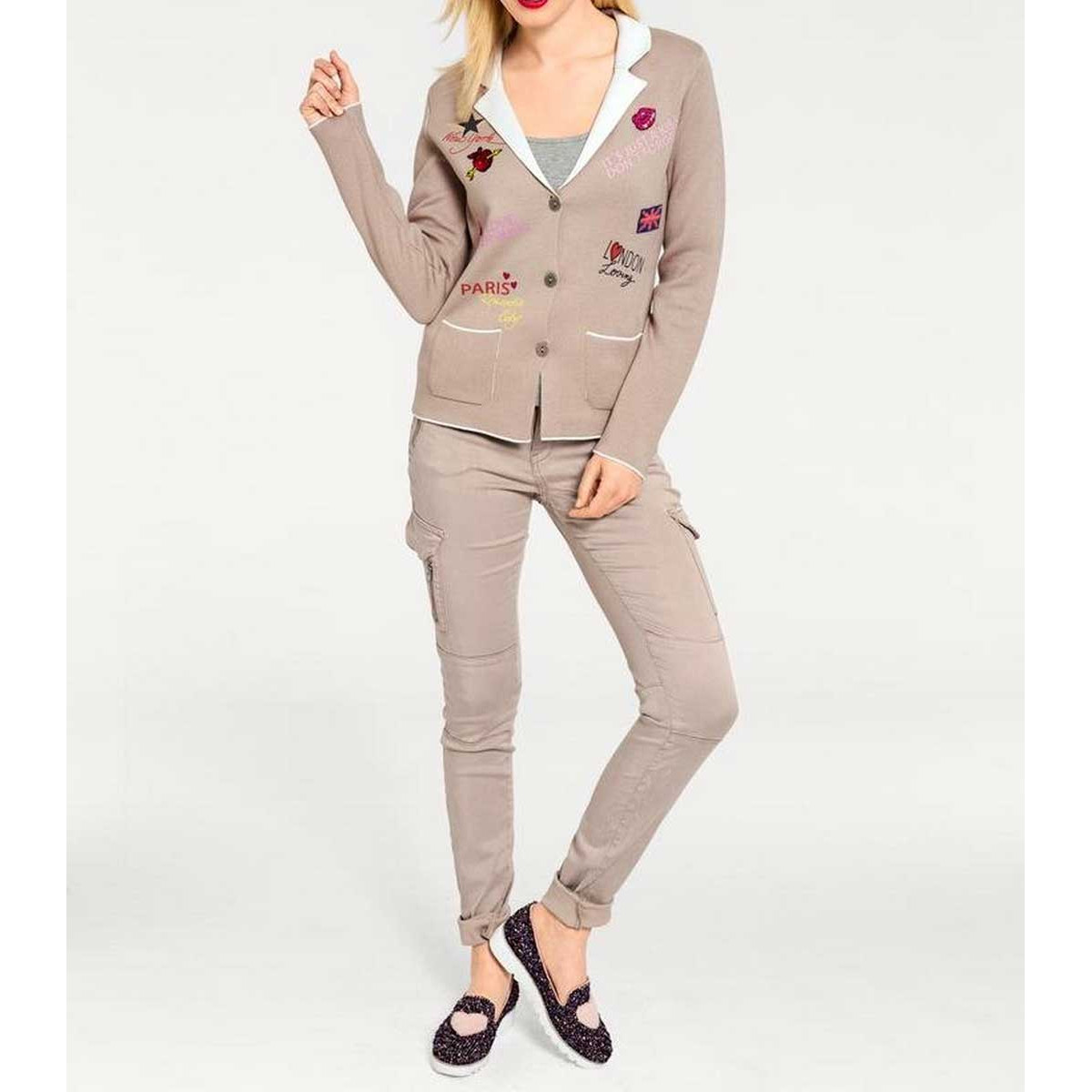 Cardigan m. Patches taupe-ecru