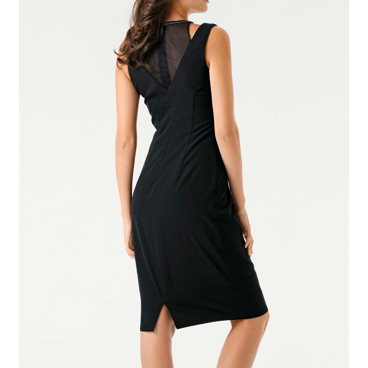 Designer-Kleid m. Perlen-Dekolleté schwarz