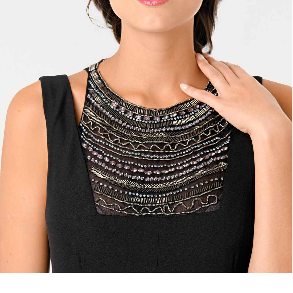 Designer-Kleid m. Perlen-Dekolleté schwarz