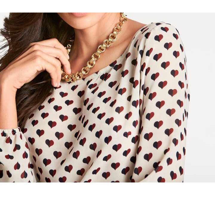 Designer-Druckbluse ecru-bordeaux