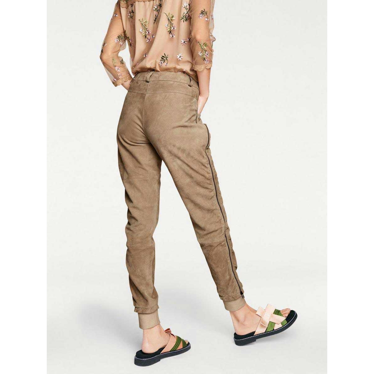 Designer-Ziegenvelourslederhose sand