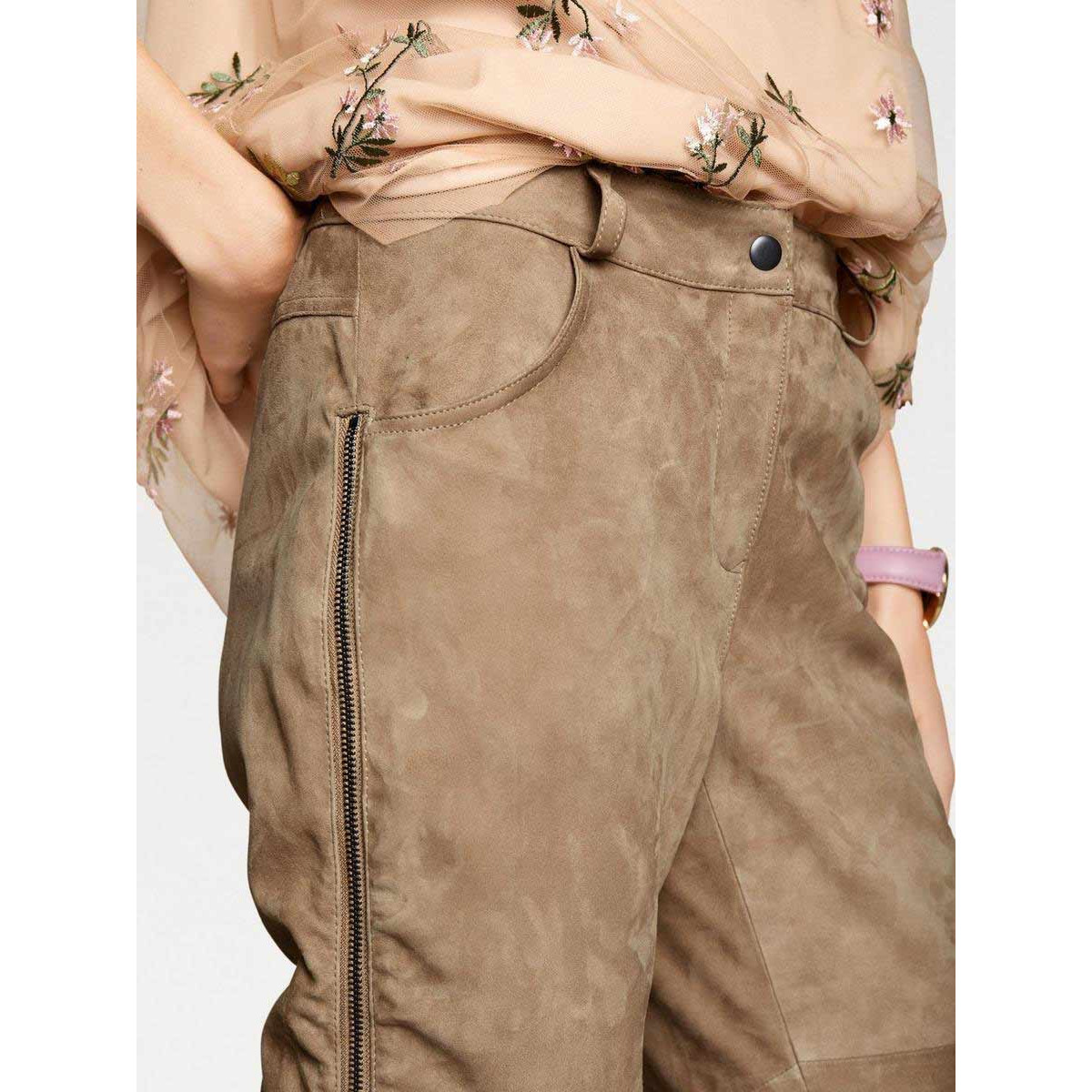 Designer-Ziegenvelourslederhose sand