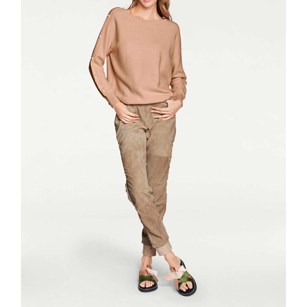 Designer-Ziegenvelourslederhose sand
