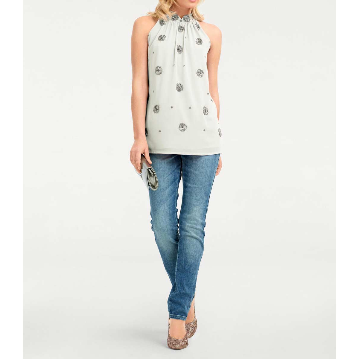 Designer-Pailletten-Blusentop offwhite