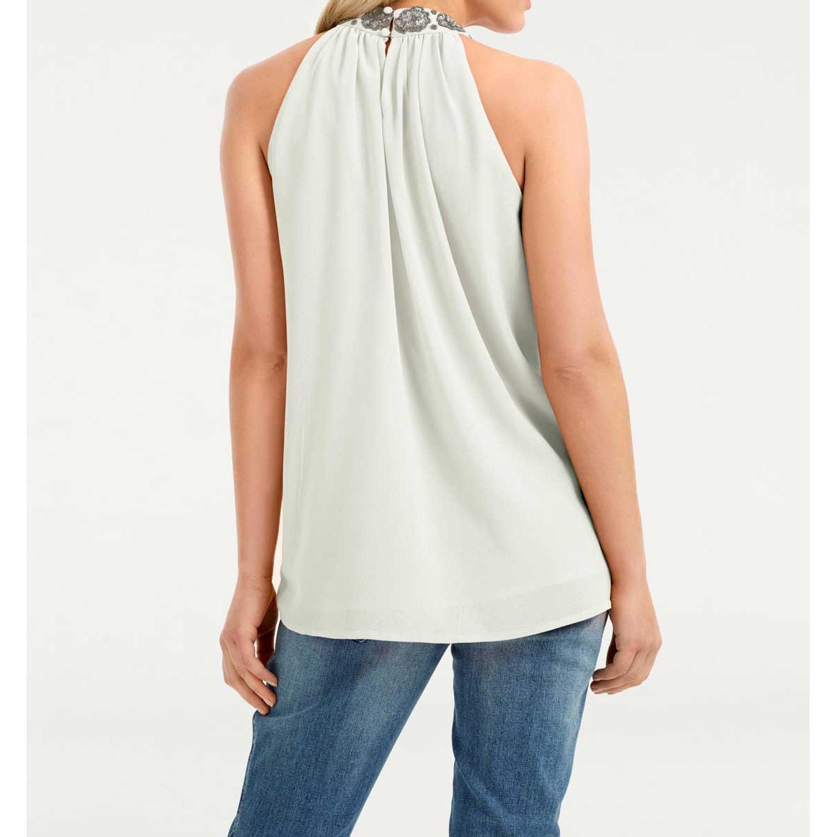 Designer-Pailletten-Blusentop offwhite