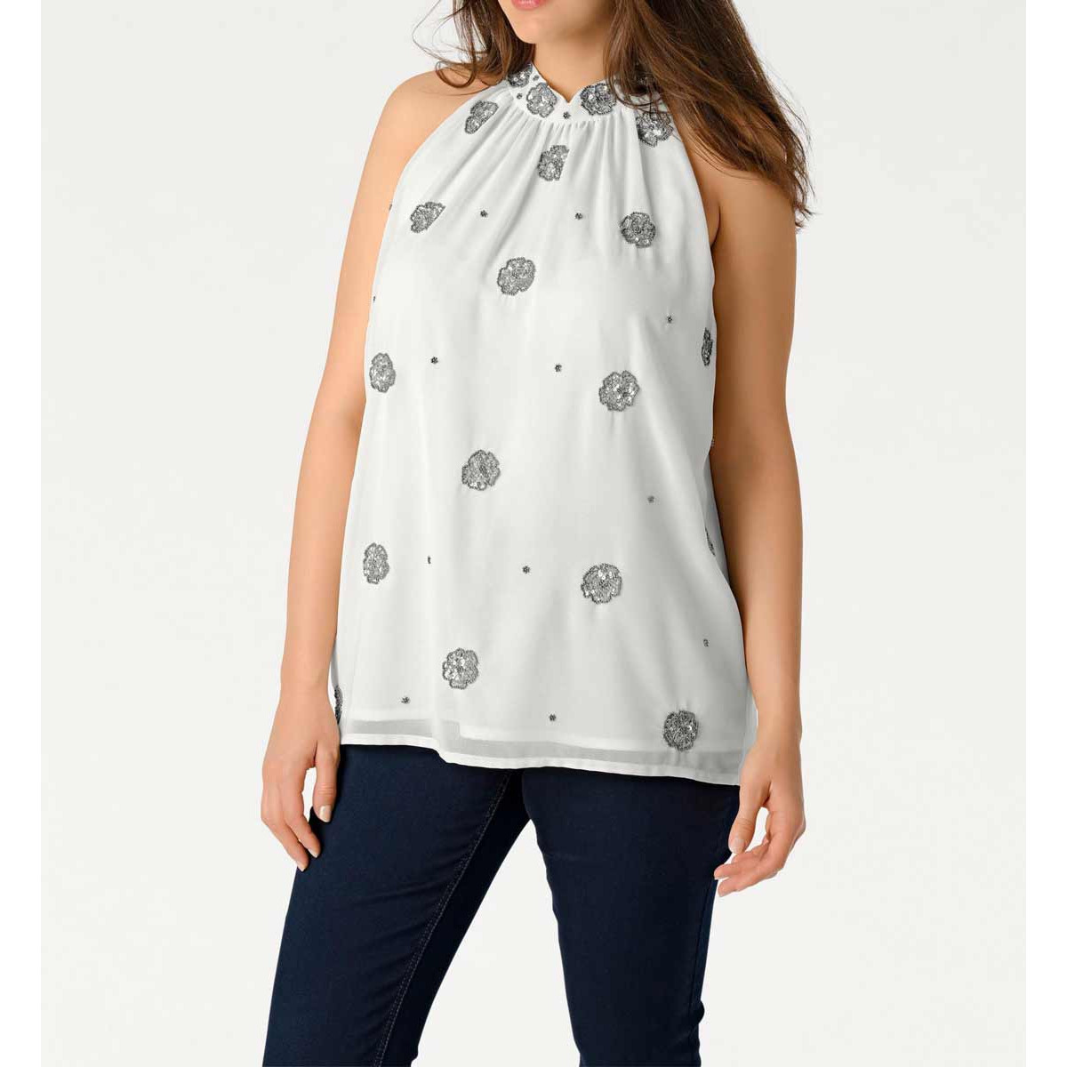Designer-Pailletten-Blusentop offwhite