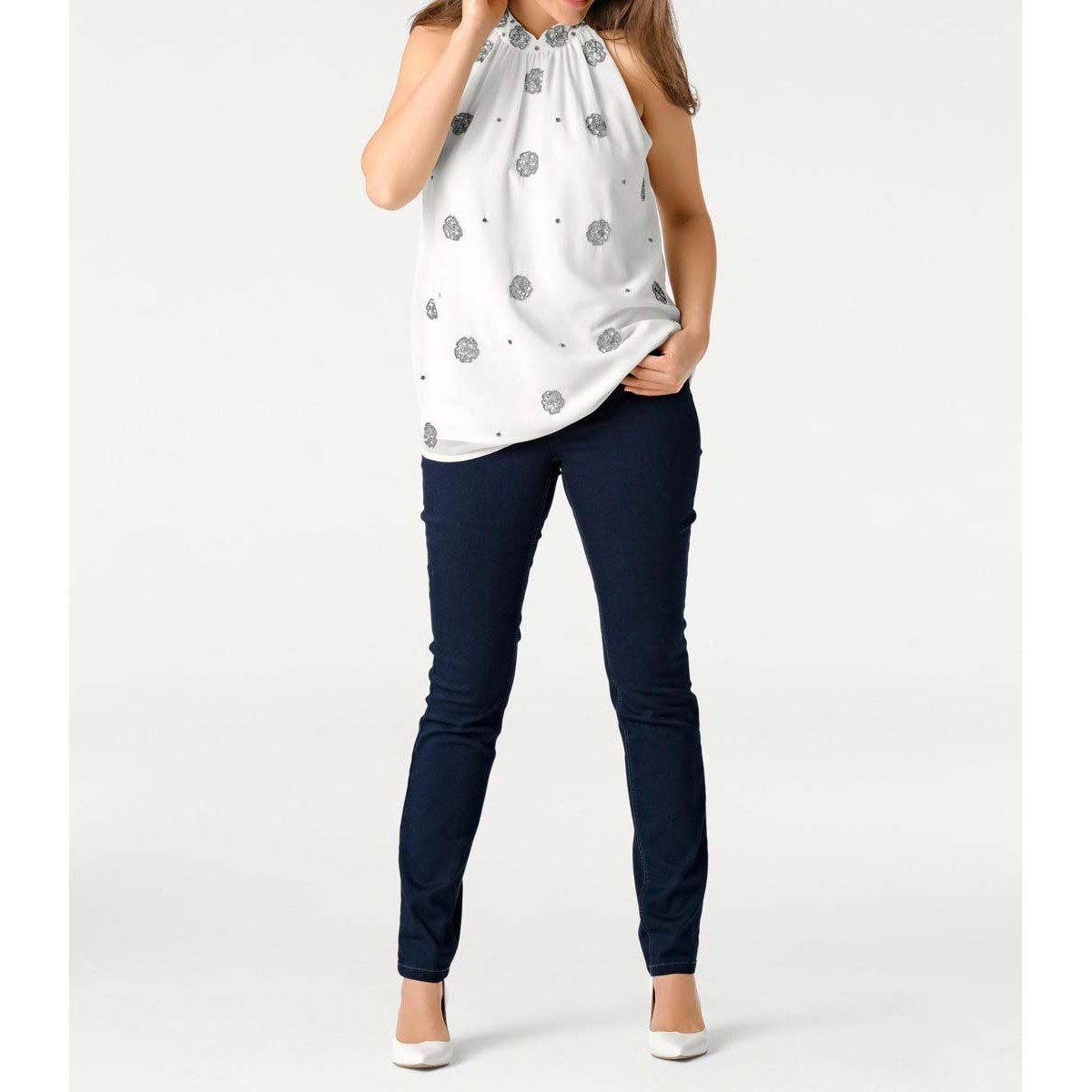 Designer-Pailletten-Blusentop offwhite