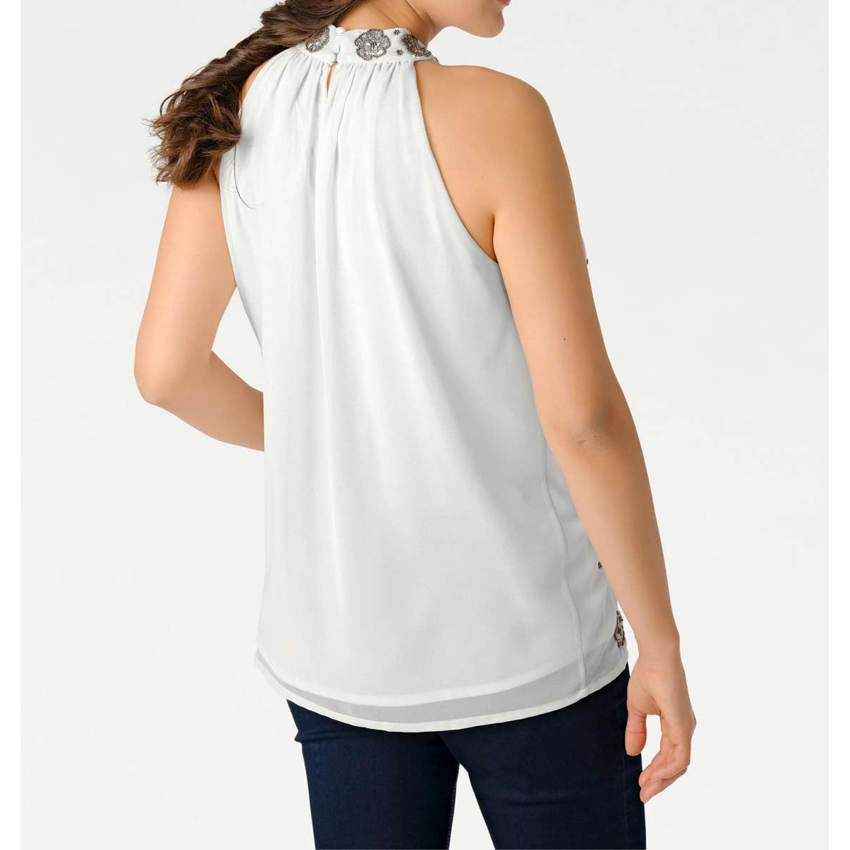 Designer-Pailletten-Blusentop offwhite