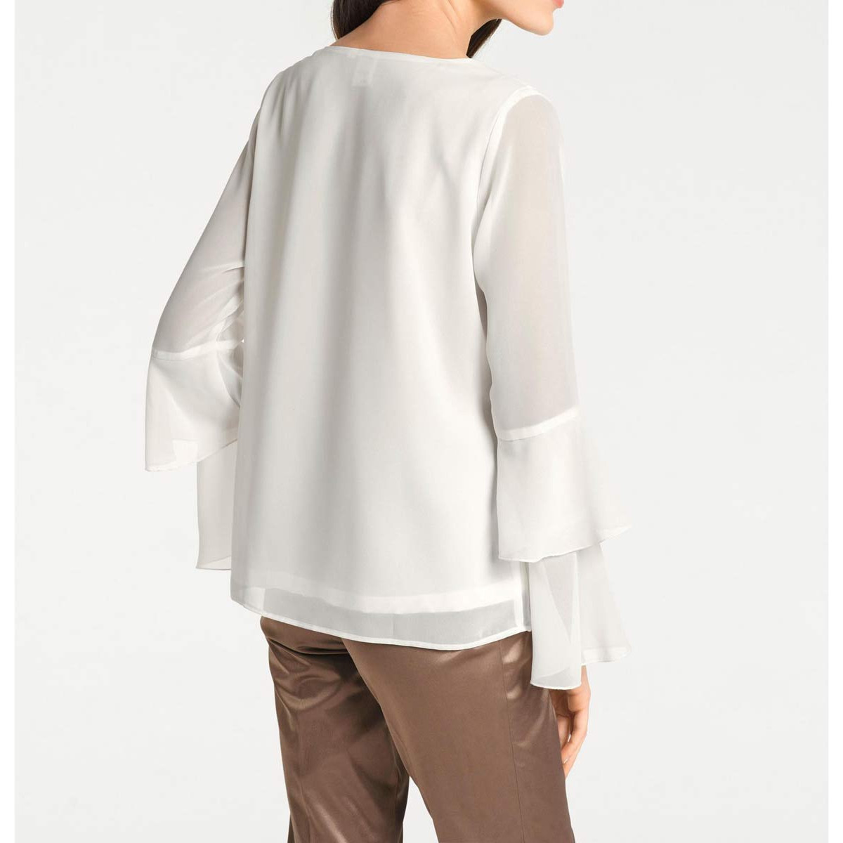 Designer-Volantbluse m. Strasssteinen ecru