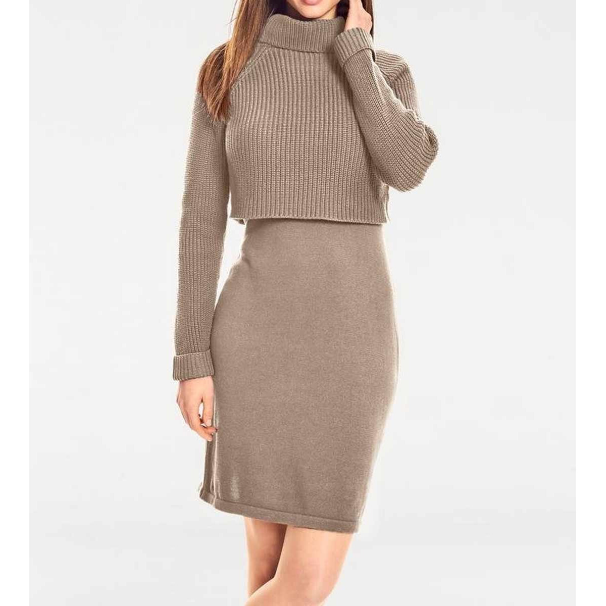 Two in one knit dress walnut