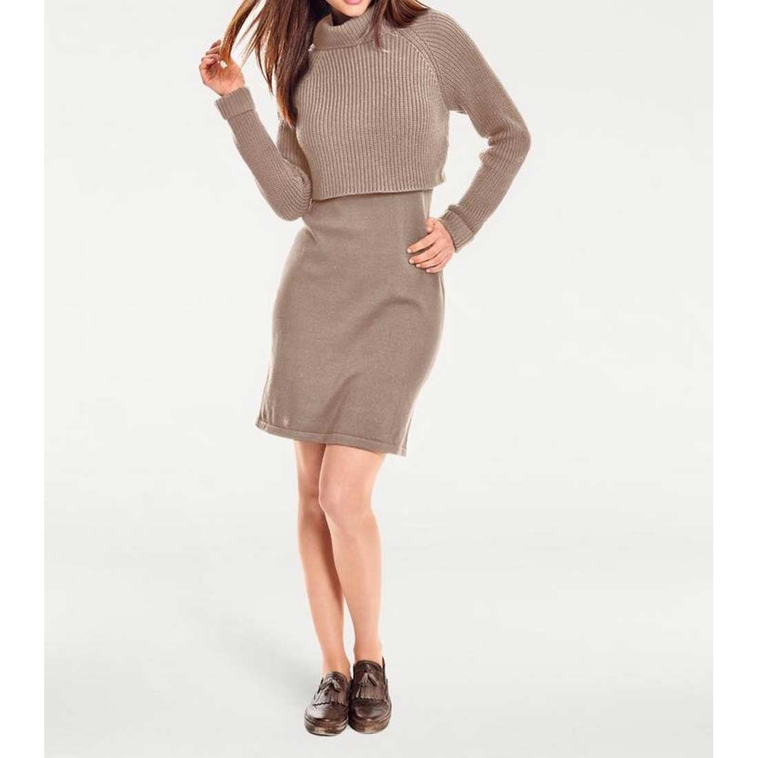 Two in one knit dress walnut