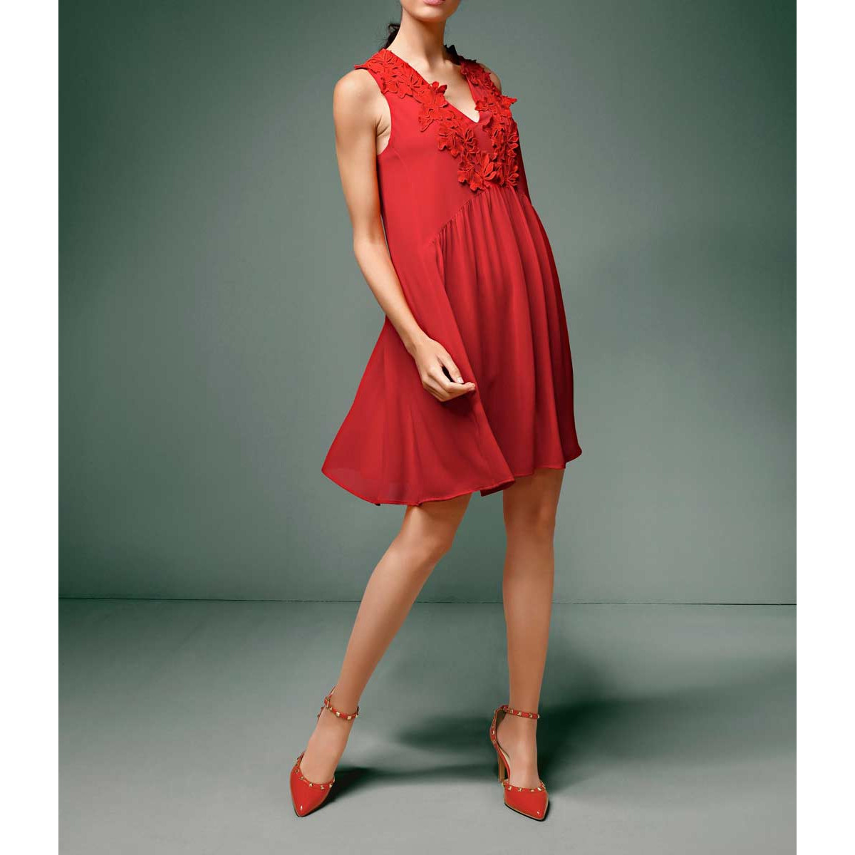 Babydoll-Chiffonkleid koralle
