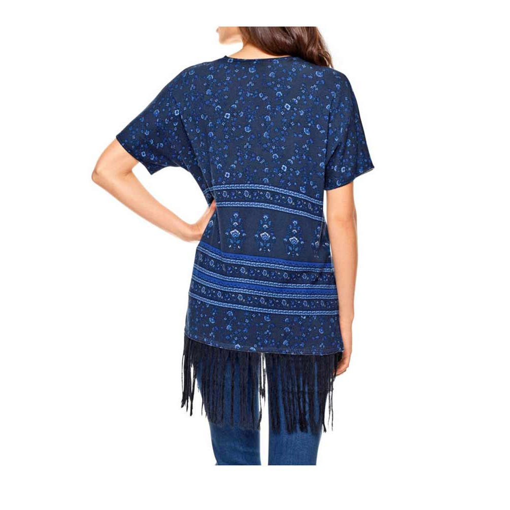Druckstrickjacke m. Fransen blau-bunt
