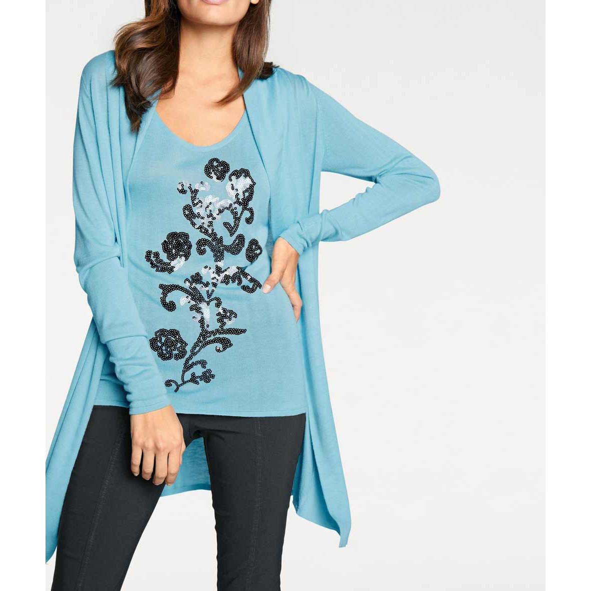 Designer-Feinstrick-Twinset blau