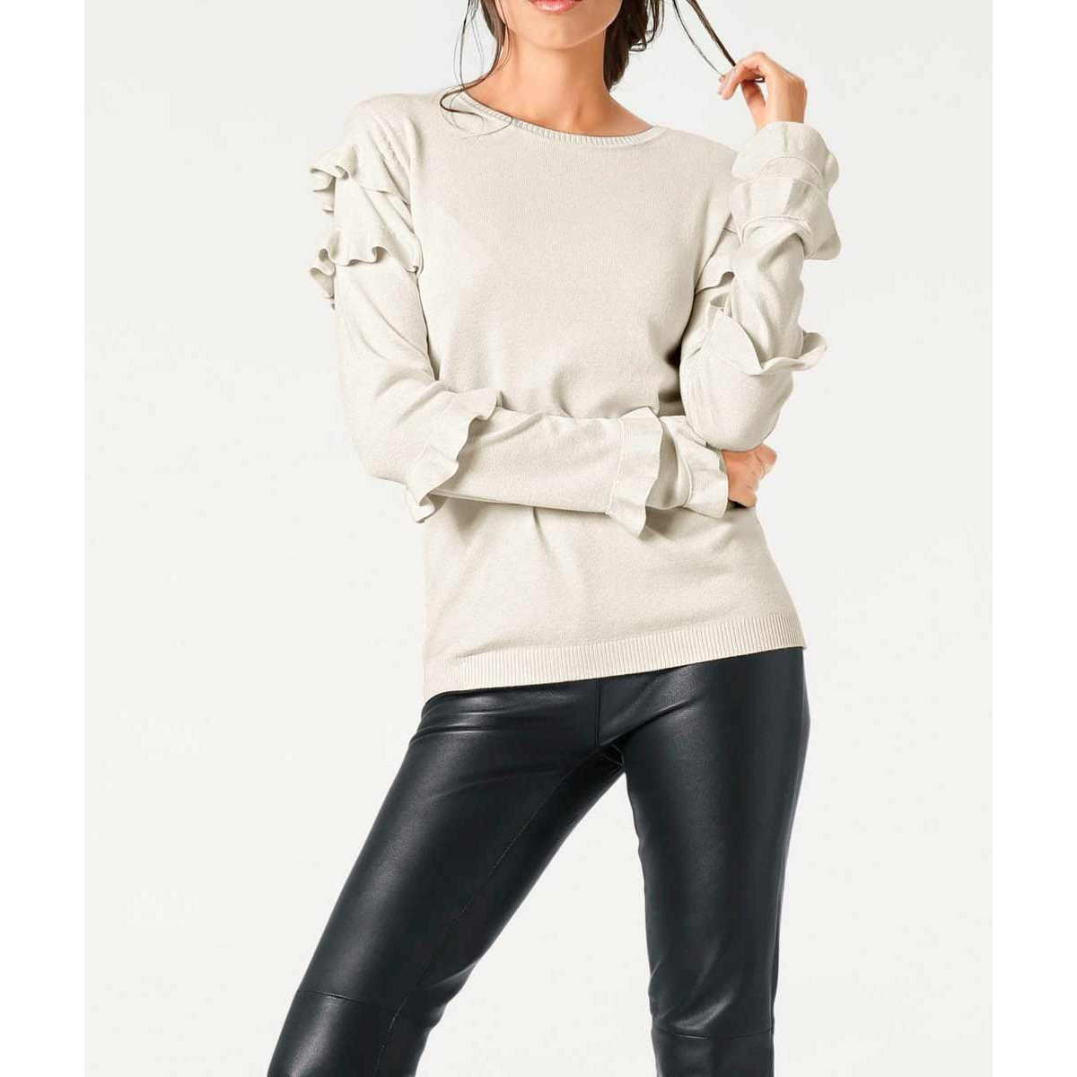 Designer-Pullover m. Rüschen natur