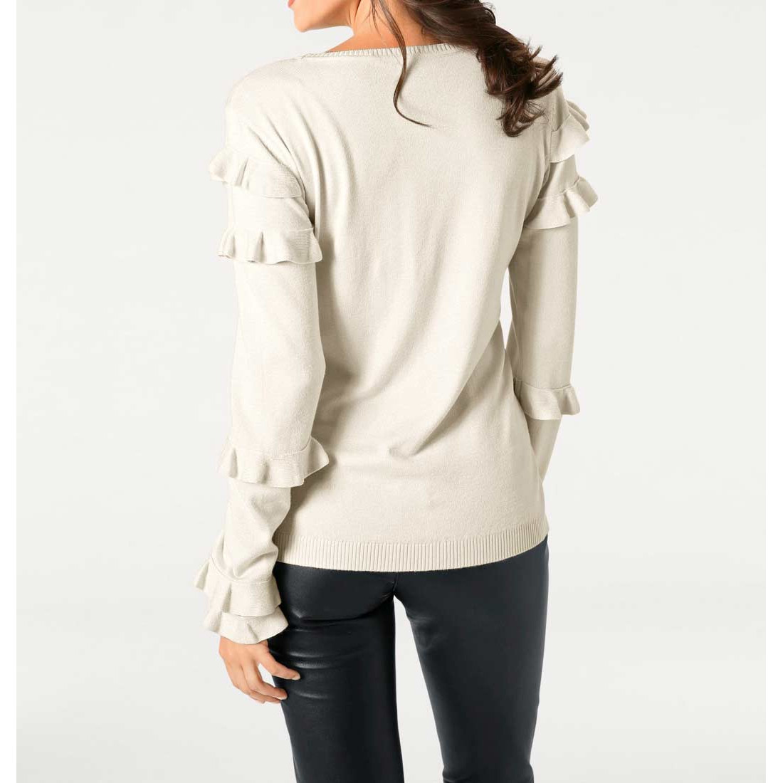 Designer-Pullover m. Rüschen natur