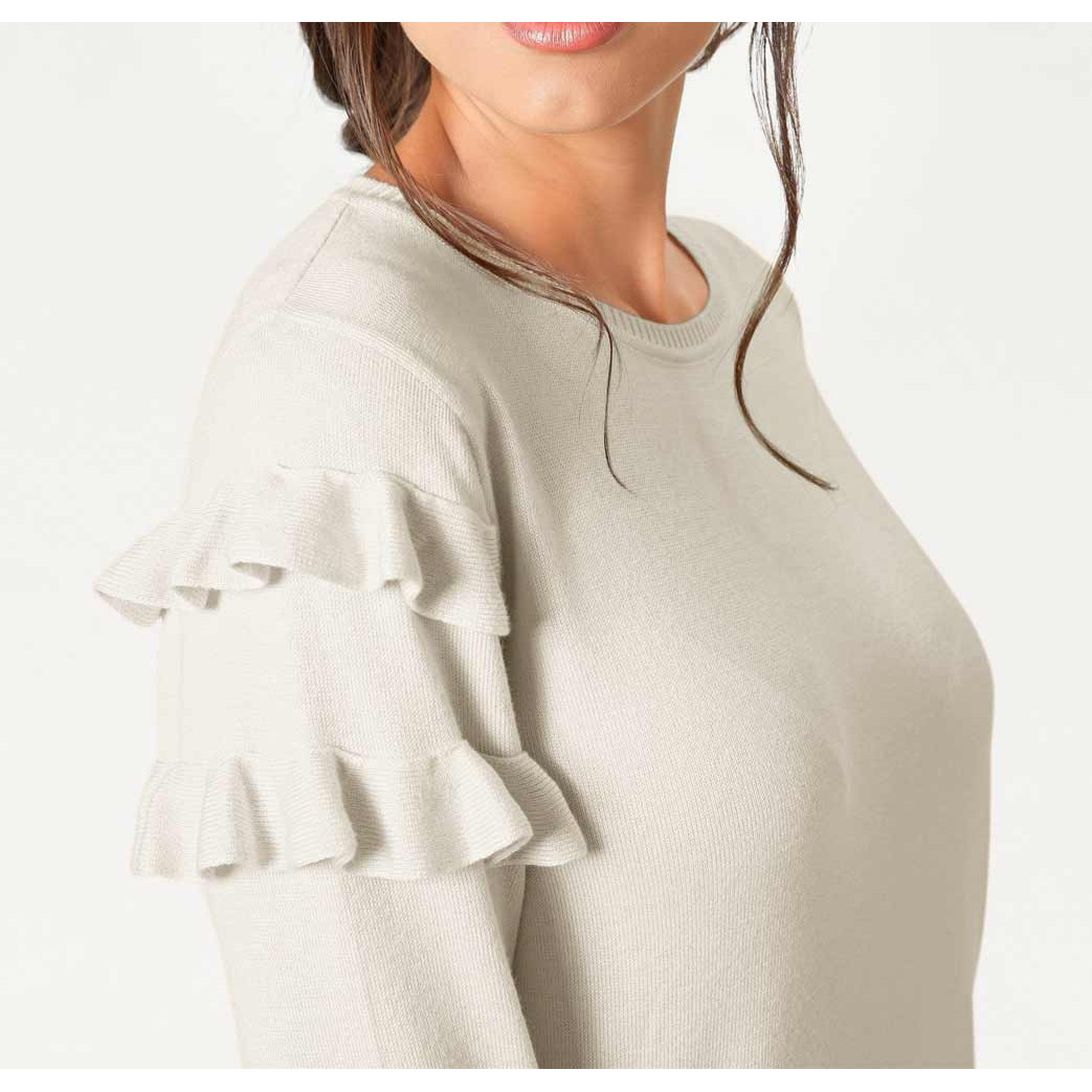 Designer-Pullover m. Rüschen natur