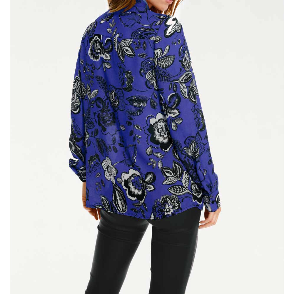 Designer-Druckbluse m. Krawatte blau