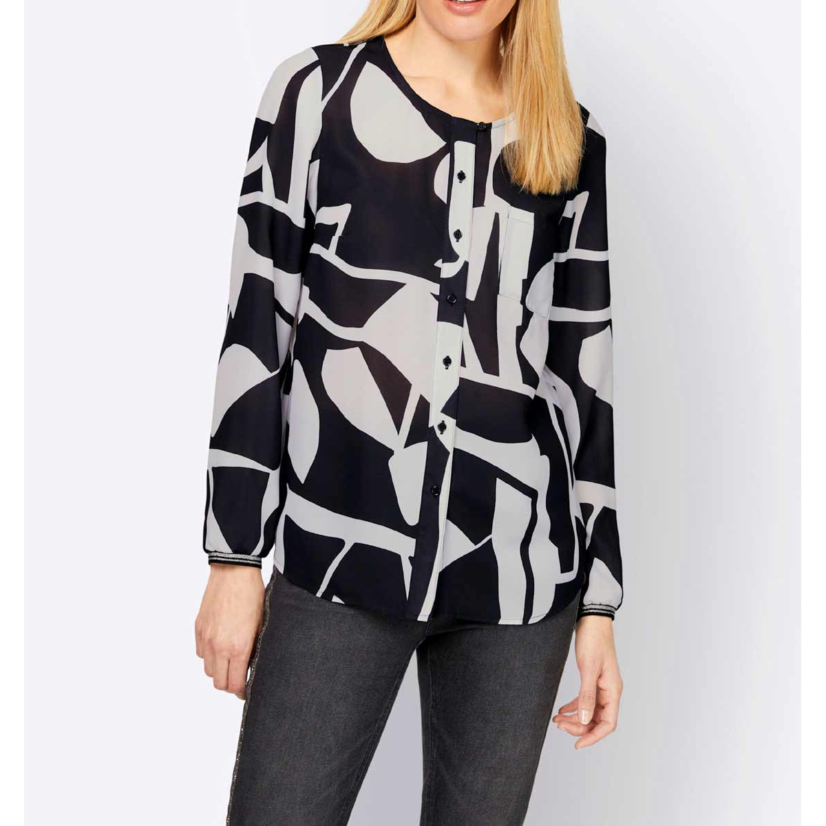 Designer-Druckbluse schwarz-weiß