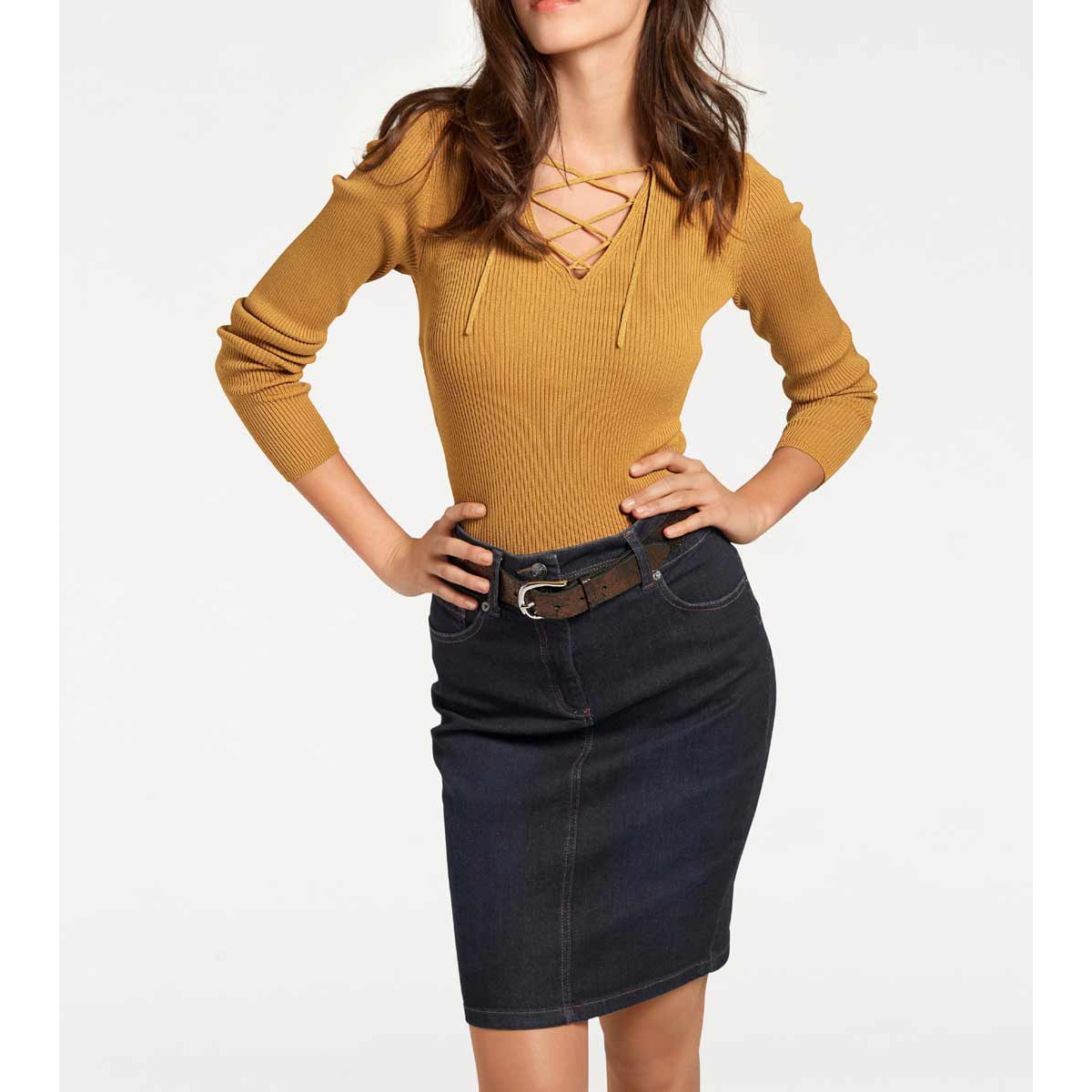 Designer-Rippenpullover gelb